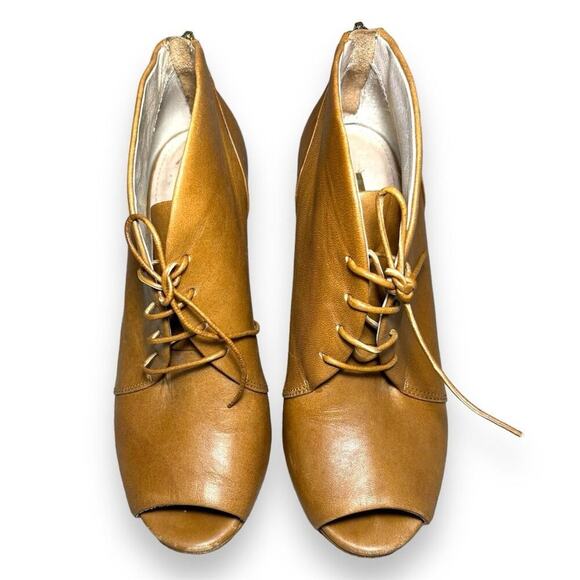 Louise Et Cie Vernonia Peep Toe Lace-Up Booties Brown Leather Block Heel Size 6 - Picture 3 of 7